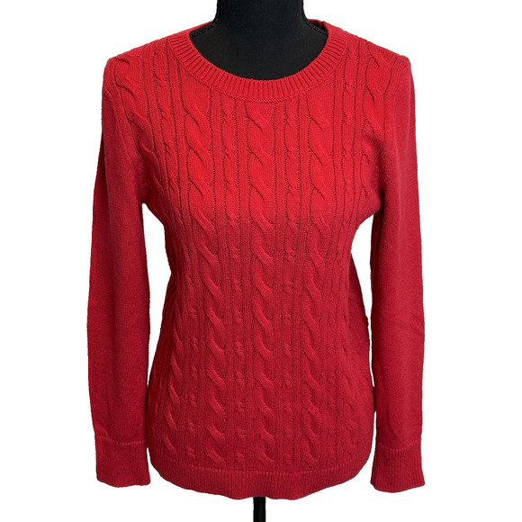 Talbots Women's Red Cable Knit Crew Neck Pullover Sweater Sz SP holiday classic! - Picture 2 of 9